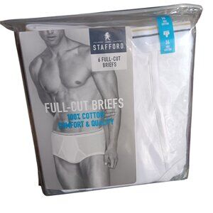 Stafford Mens 6-Pack Full-Cut Briefs 36 White 100% Cotton